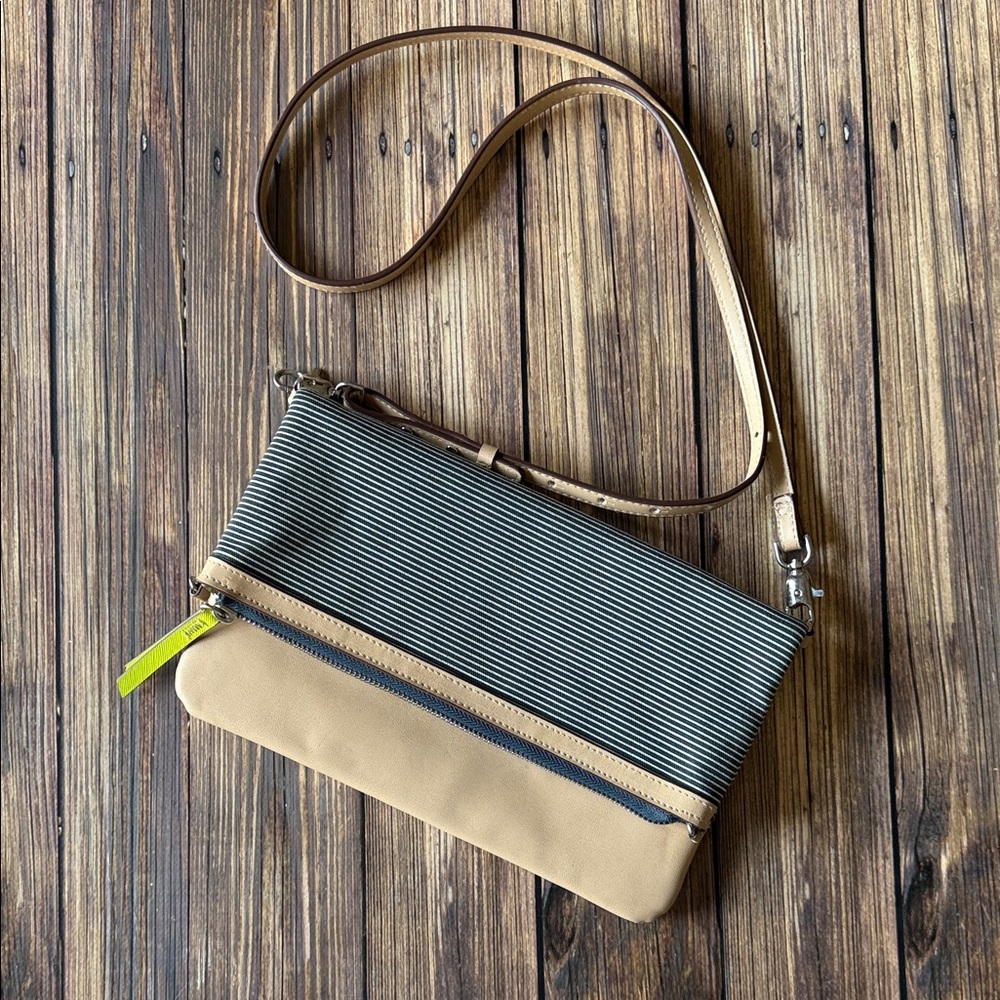 Stella & Dot Striped Tan and Navy Crossbody Bag